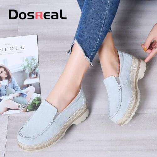 Dosreal 2020 Spring Women Flats Shoes Slip On Platform Sneakers Shoes Leather Suede Casual Shoes Flat Heels Creepers Moccasins