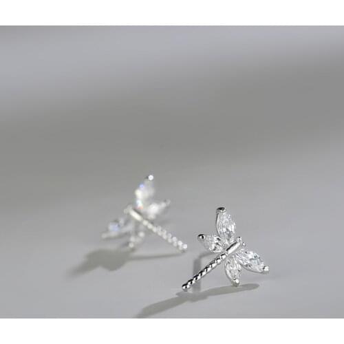 Elegant Lovely Prevent allergy 925 sterling silver Crystal Dragonfly Earrings for Women Jewelry Gift brincos oorbellen