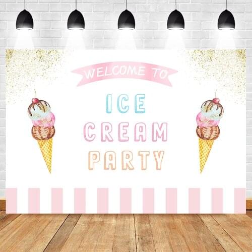 Birthday Backdrop for Photography Photocall Ice Cream Party Banner Photo Backgrounds Baby Shower Backdrops Gold Sequins