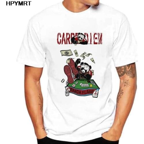 Funny Panda playing mahjong print T-Shirt Fashion Men Short Sleeve Clothes White Tshirt Unisex Casual Tops Summer Tee shirt Male