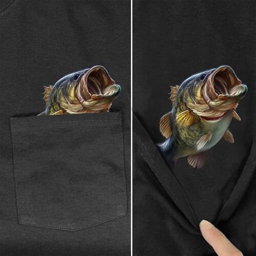 CLOOCL Tommy Kinnerup Fish Art Cotton T-Shirt Pocket Fishing Printed Shirt Casual Short Sleeve Round Neck Tops Funny Cotton Tees