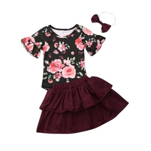 Boutique girl clothes Newborn Baby Girl Summer Clothes Floral Tops Romper+Short +Headband 3pcs Outfit