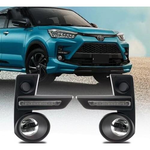 JanDeNing Car Front Halogen Fog Lamp+ LED DRL Daytime Running Light for Toyota RAIZE 2020 2021