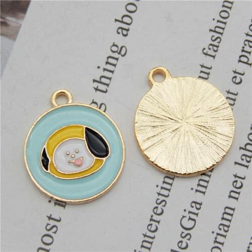 Julie Wang 5PCS Enamel Dog Charms Round Colorful Cartoon Animal Pendants Alloy Gold Tone Jewelry Making Accessory