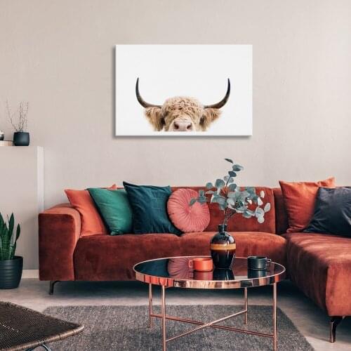 Canvas Painting Peeking Cow Art Print Nordic Poster Animals Photography Wall Art Pictures for Living Room Modern Home Decor