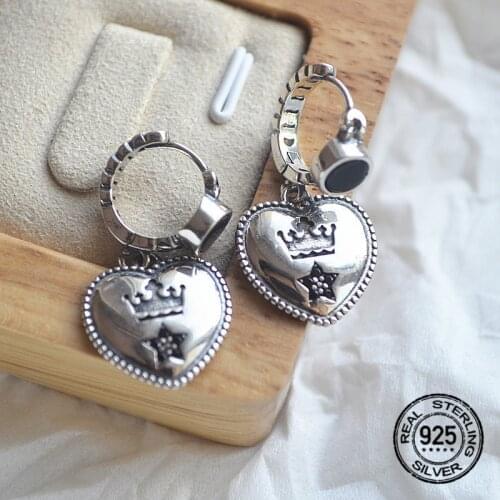 Crown Hoop Earrings Tassel Heart S925 Silver For Women Korea Vintage Fashion High Quality Trend Student Girl Gift Jewelry INEFFA