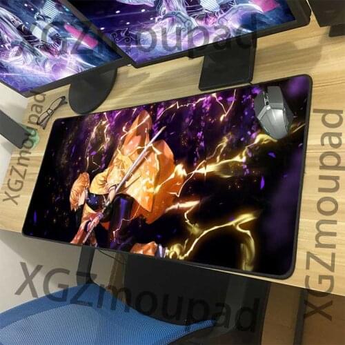 XGZ Cartoon Demon Slayer Kimetsu No Yaiba Large Gaming Mouse Pad Black Lock Edge Laptop Desk Mat Rubber Non-slip 900x400/600x300