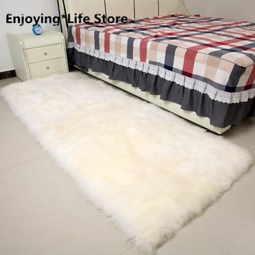 Square Real Sheepskin Rug Sheep Fur Bed Slide Carpet White Shaggy Sheep Fur Sofa Seat Mat for Home Decoration