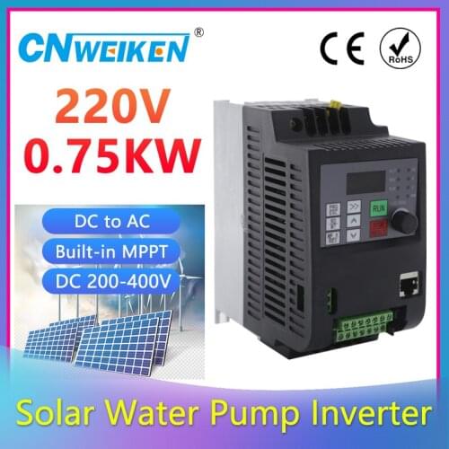 Mini Solar Inverter Frequency Converter Black Aluminum Shell Input DC Voltage 0.75KW 200-400V and three phase 220V output