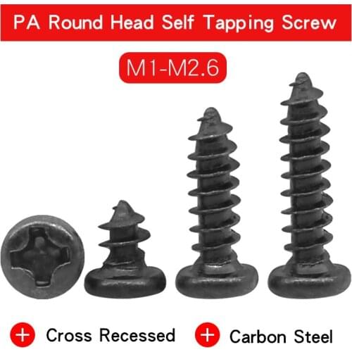 Mini Round Head Self Tapping Screw M1 M1.2 M1.4 M1.5 M1.7 M2 M2.3 M2.6 Blackening Carbon Steel Phillips Pan Head Laptop Screw