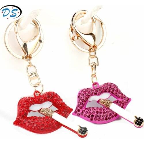 Fashion Handbags Accessories Keychain Women Keyrings Lips with Cigarette Shape Key Buckle Trinket Key Ring Jewelry