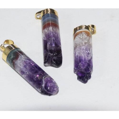 Fashion Jewelry Natural Geode Druzy Amethysts stone necklace pendant 2020 Gold Crown Purple Crystal Quartz healing pendant women