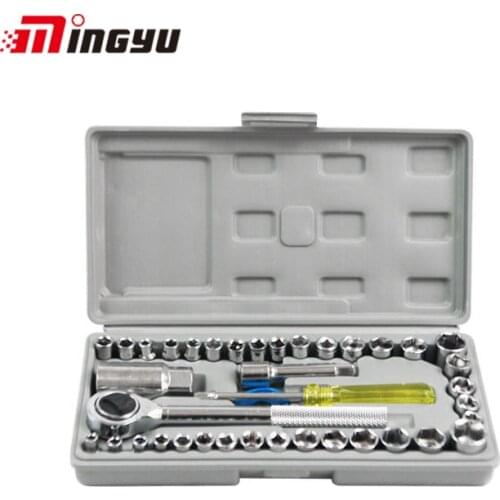 40pcs Portable Auto Repairing Hand Tool Set Sockets and Ratchet Wrench Kit Household Repair Nut Tool Car Sleeve Spanner Tools