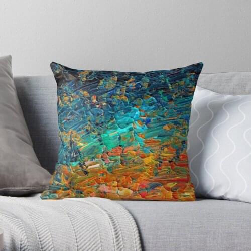 Pillowslip ETERNAL TIDE 2 Bold Rainbow Colorful Deep BlueTurquoise Aqua Orange Yellow Ombre Waves Abstract Acrylic Painting