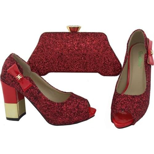 Latest African Women Shoes And Handbag Set Bling High Heel Shoes Italian Fashion Shoes And Bag Set Super High Heel BCH-31A