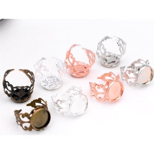 New 12mm 10pcs/Lot Classic 4 Colors Plated Copper Material Adjustable Ring Settings Base,Fit 12mm Glass Cabochons;Ring Bezels
