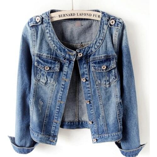 New Spring Autumn Korean Denim Jacket Plus Size Women Short Basic Jackets O Neck Long Sleeve Bomber Jackets Chaqueta Vaquera 6XL