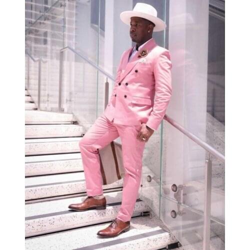 New Arrival Slim Fit Man Suit Pink Peak Lapel Bridegroom Best Man Tuxedo 3 Piece(Jacket+Pant)Custom Made Wedding For Man Suit