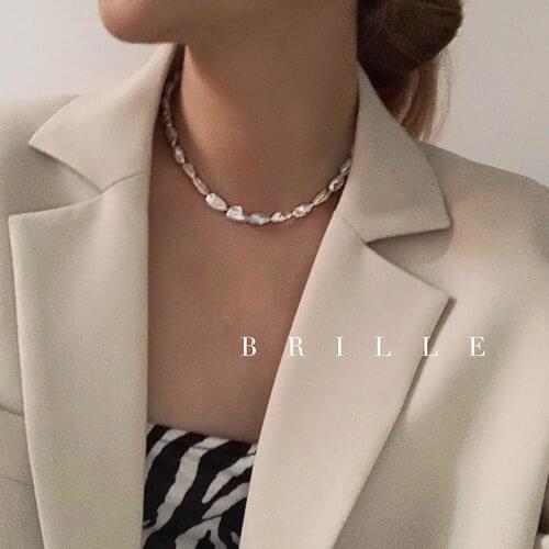 AAAAA Baroque natural pearl necklace female minimalist style special-shaped pearl light luxury 7-11MM silver light chain NFA