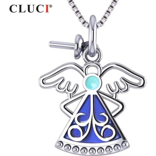 CLUCI Angel Figure 925 Silver Necklace Pendant for Women Jewelry Making Magic Wings 925 Sterling Silver Pendant SP353SB