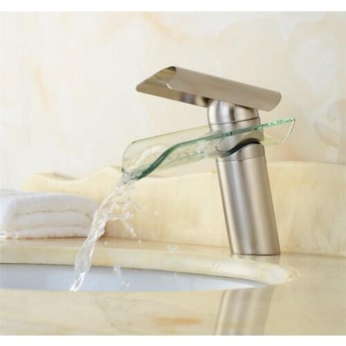 Copper Glass Basin Faucet Bathroom Sink Faucet Single Lever Waterfall Bathroom Faucet Bathroom Waterfall Faucet