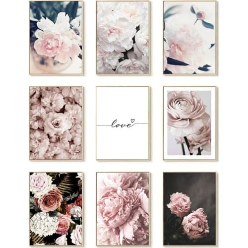 Modern Plant flower Painting Core Fresh Watercolor Decorative Painting Landscape Living Room Pink Peony Wall Art Picture Posters