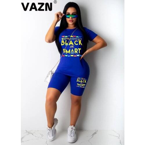 VAZN Summer Hot Simple Letter Lazy Soft Energy Daily Casual Young Tracksuits Half Sleeve Knee Length Slim Women 2 Piece Set