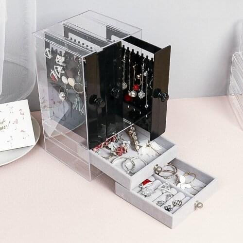 High-end Earrings Plastic Storage Box Portable Earrings Drawer Transparent Dust-proof Display Box Makeup Jewelry Rack Organizer