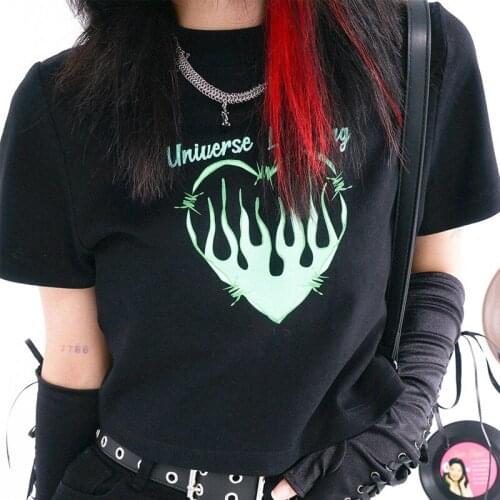 Y2K baby Summer Skinny Women Love Graphic T Shirts Navel Trend Print Stretchy Short Sleeve Kawaii Crop Top Tees Grunge clothes