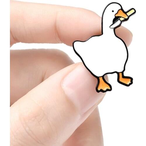 Funny Cartoon Goose Brooch Enamel Pin Cute Duck Brooch White Goose With Knife Badge Backpack Clothes Lapel Pins Jewelry Gifts