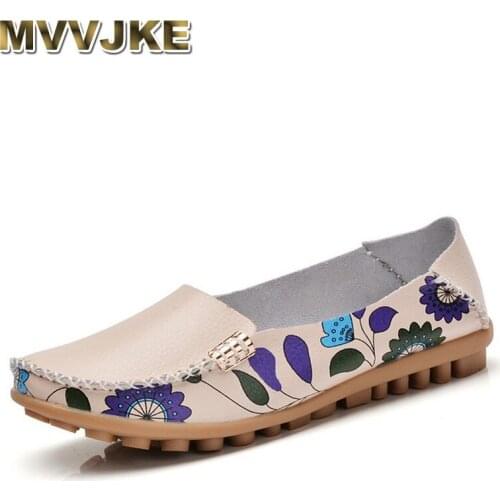 MVVJKE Spring women genuine leather shoes slip on ballet women flats print woman shoes 4 colors moccasins loafers shoes