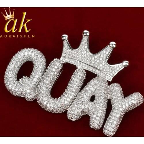 Custom Name Crown Small Bubble Letters Necklaces For Women Gold Color Tennis Chain Hip Hop Jewelry Rock Street