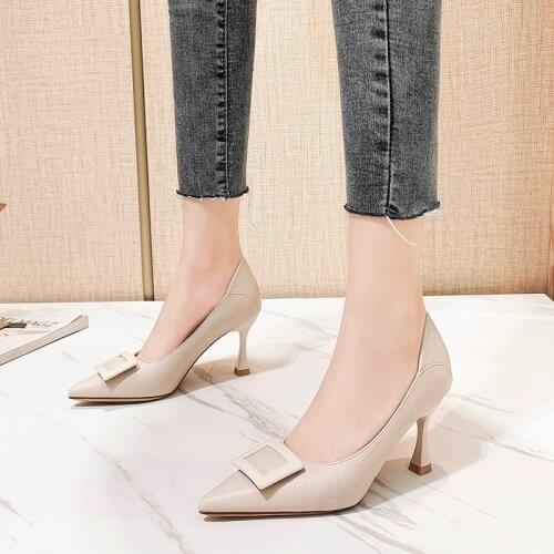 Women fashion beige pu leather high heel pumps ladies sexy party wine red high heel shoes