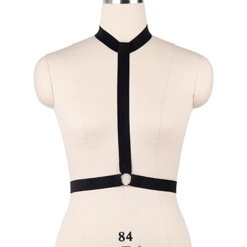 HANAERNES Pastel Goth Pole Dance Womens Body Harness Adjustable Black Bra Punk Collocation Strap Shirt Harness Clothes