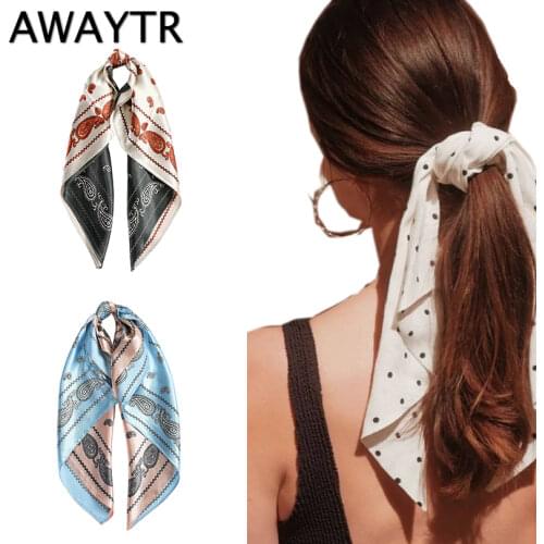 AWAYTR 2021 Square Silk Scarf Headband for Women Fashion Print Hairbands Hair Hoop Accessories Lady Head Bandana Shaw Scarf