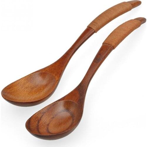 1/3pcs Wooden Spoon Chinese Lacquer Tableware Heat Resistant Wood Soup Spoon Brown khaki Handle Kinking Style Spoon Drink Soup