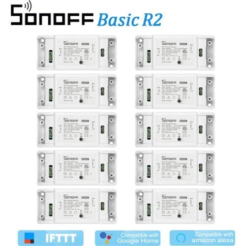 10Pcs Sonoff Basic R2 Wifi DIY Smart Wireless Remote Switch BasicR2 Voice Control Via Alexa Google Home eWeLink Home Automation