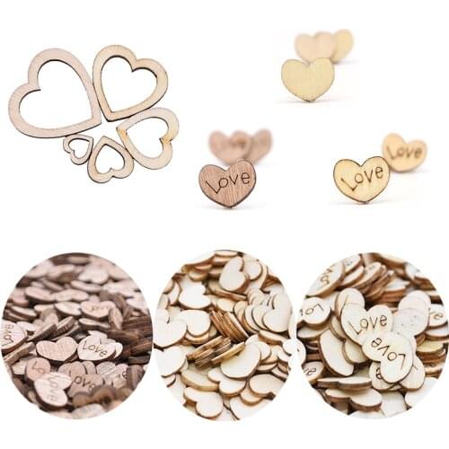 100pcs/lot Mini Wooden Love Heart Hollow Wood Table Scatter Rustic Ornaments Handmade DIY Wooden Accessory Home Party Decoration