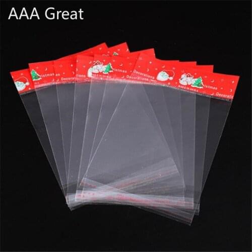 100Pcs/Lot OPP Christmas Packaging Bags Transparent Self Adhesive Bag Plastic Hangle Hole Wedding Birthday Party Baking Pouches