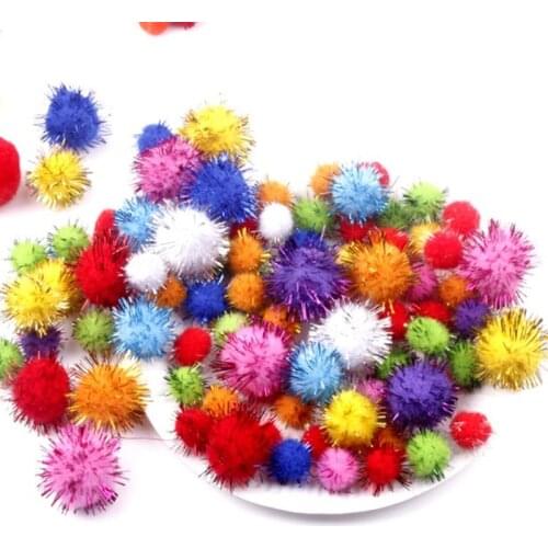 200Pcs Pompom Balls Glitter Pom Poms Early Learning Creative Christmas Home Decoration Handmade Craft Scrapbooking Doll DIY