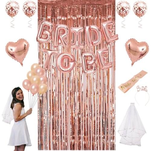 29pcs/ Set Bride To Be Foil Balloon Curtain Rose Gold Theme Party Headband Tiara Bachelorette Wedding Bridal Shower Decoration