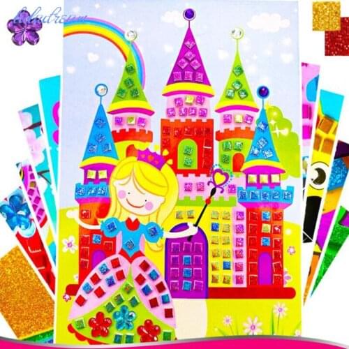 4pcs/lot 3D Children Puzzle DIY Foam Mosaic Stickers Art EVA Cartoon Crystal 3D Sticker Creative Educational Toys For Kids