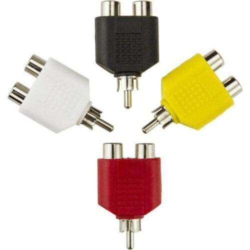 4 Pcs/lot RCA Y Splitter AV Audio Video Plug Converter 1 Male to 2 Female Adapter Kit Lotus Color AV Jack RCA Plug To Double