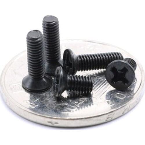 50pcs M1.2 Countersunk head Phillips screw Cross flat heads screws Carbon steel black bolt 3mm-8mm Length