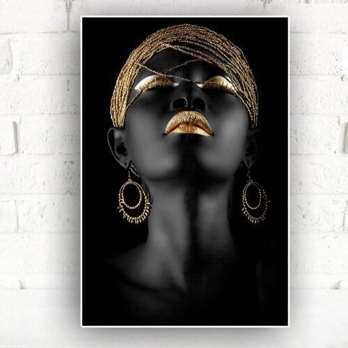 Abstract Gold Black Woman Posters and Prints Portrait Oil Painting on Canvas Wall Art Picture for Living Room Scandinavian Decor