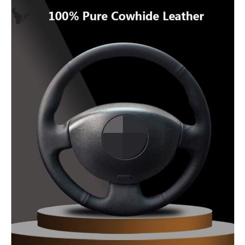 Black Genuine Leather Hand-stitched Car Steering Wheel Cover for Renault Megane 2 2003-2008 Kangoo 2008 Scenic 2 2003-2009