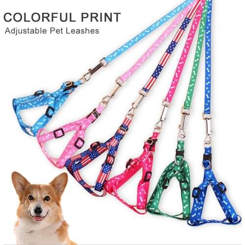 Colorful Print Nylon Breakaway Pet Dog Harness Adjustable Pet Leashes Puppy Collar Leash Dogs Harness Outdoor Walk Dog Supplies