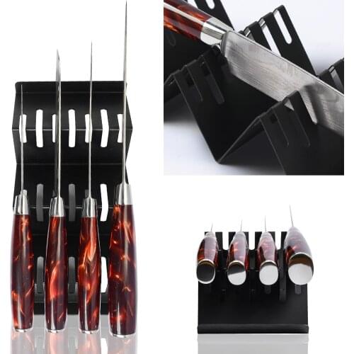 Drawer Knife Holder 2PCS Set Stainless Steel Kitchen Organization Black Color W Shape Knife Block Stand Save Space Cooking Tools