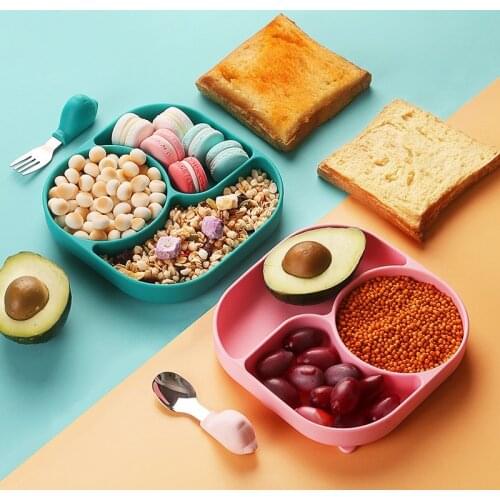 Childrens Plate Kids Dishes Baby Eating Dinnerware Set Anti-hot Training Plate Silicone Dinner Plate Suction Cup Type Bowls