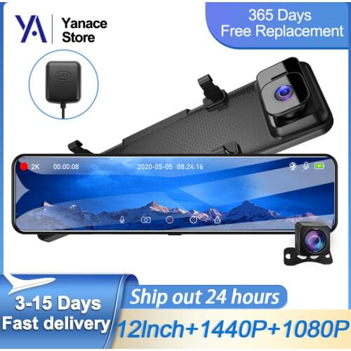 E-ACE 12'' Car Dvr Mirror 2K Stream Media Car Dash Cam Rear View Mirror Night Vision Recorder Auto Registrar Dashcam Duan Lens